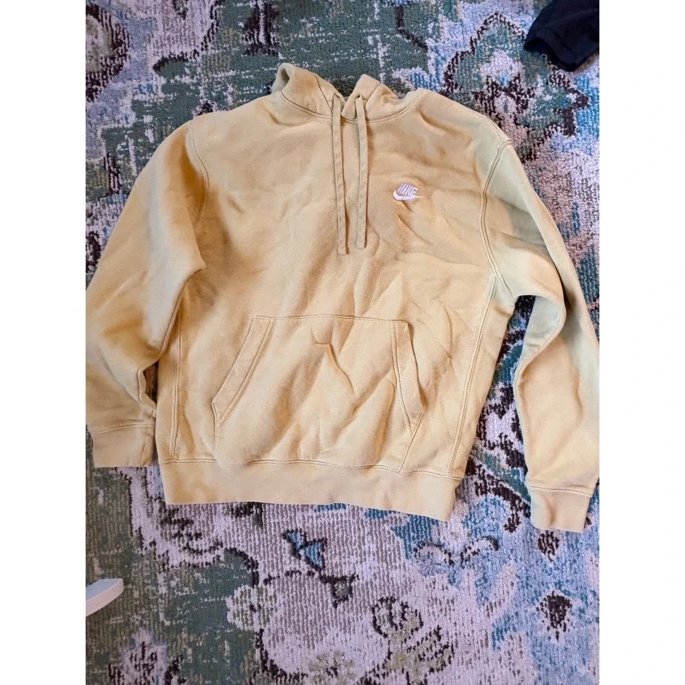 Nike Sportswear Club Fleece Hoodie Mustard Yellow Tan Pullover Womens‎ Medium